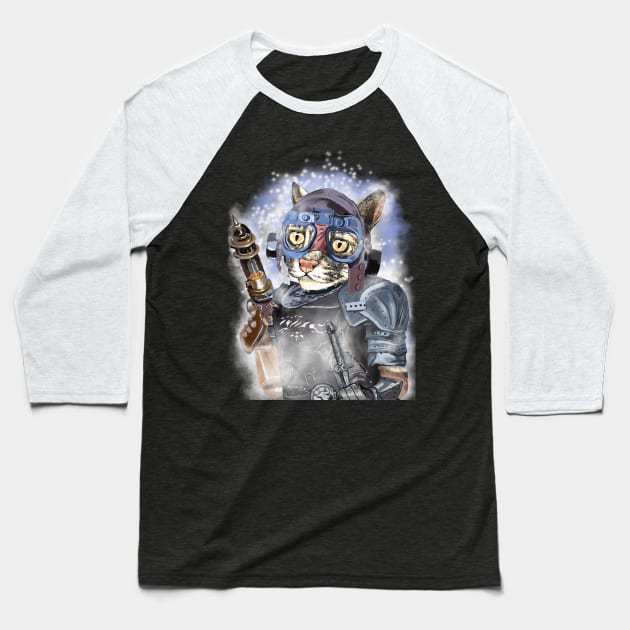 Naughty Pilot Cat with Laser Gun and Heavy Armor Baseball T-Shirt by FelisSimha
